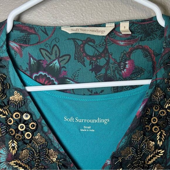 Soft Surroundings Beaurie beaded boho blouse & tank top women’s size small - Picture 8 of 9